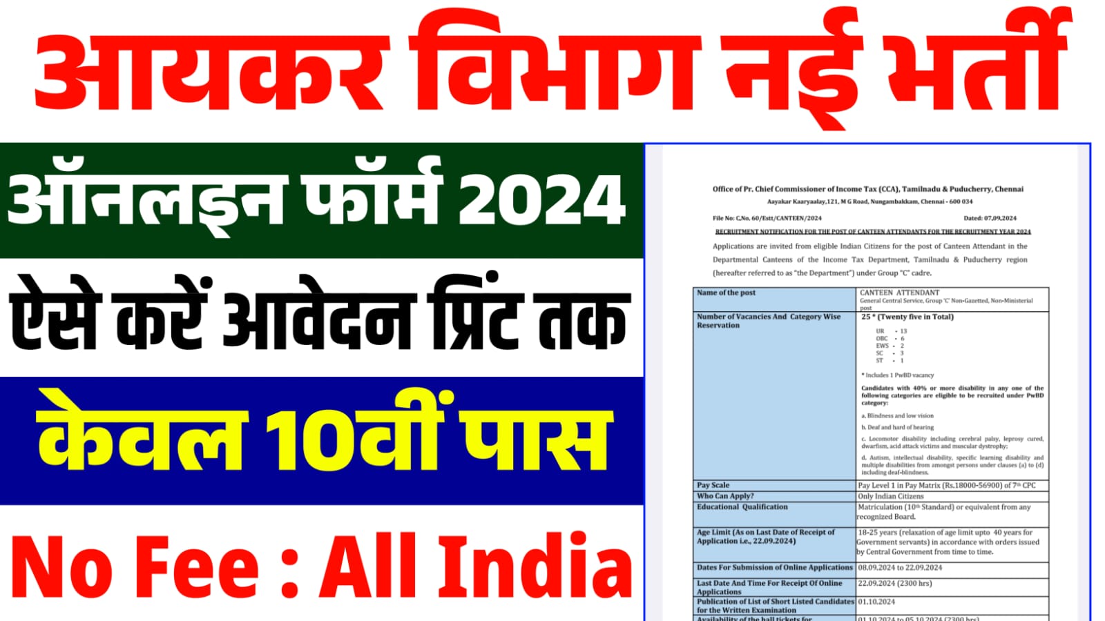 Income Tax Canteen Attendant Vacancy 2024